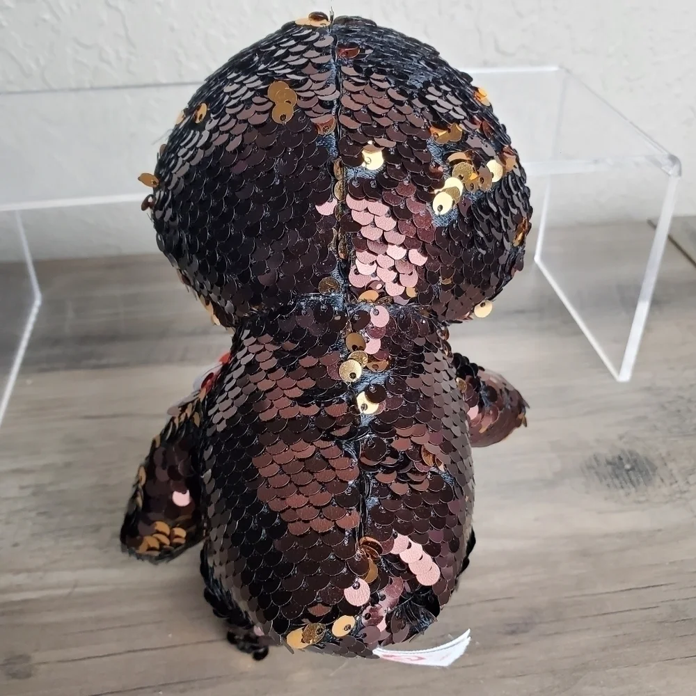 TY Flippables Limited Collection Dangler the Sloth Brown Gold Sequins Plush 6